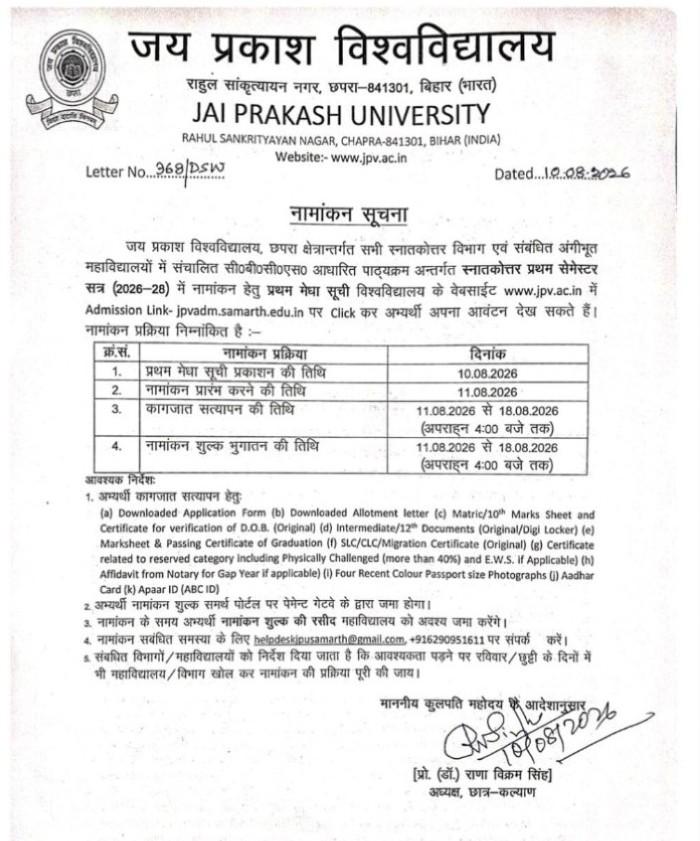 JPU PG Admission